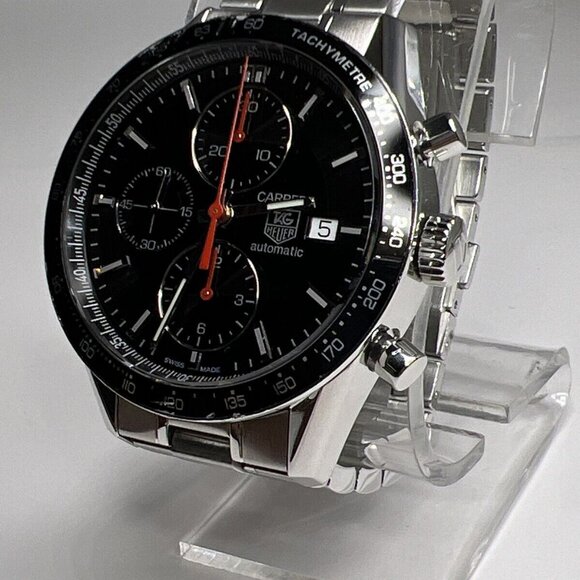 TAG HEUER Carrera Chronograph CV2014-1 Automatic Black Dial Date Steel Watch - Picture 1 of 11